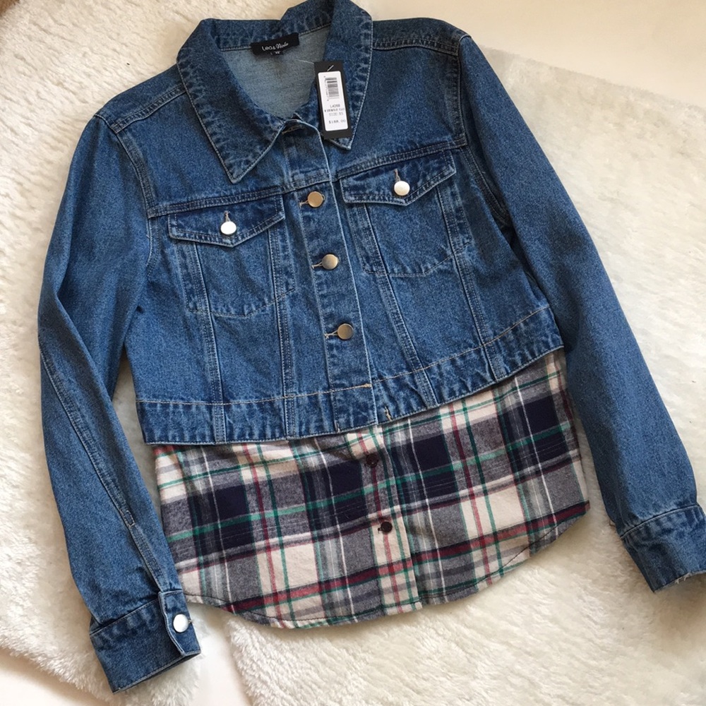 Lea & Viola denim jacket flannel bottom XS